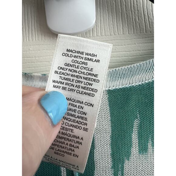 CHICO’S Green Abstract Open Front Cotton Blend Gauze Longline Cardigan - Picture 9 of 10